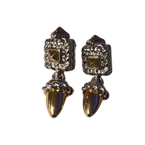 Quality High End Gold & Silver Tone Twisted Rope Design Dangle Earrings Pierced - Picture 5 of 10